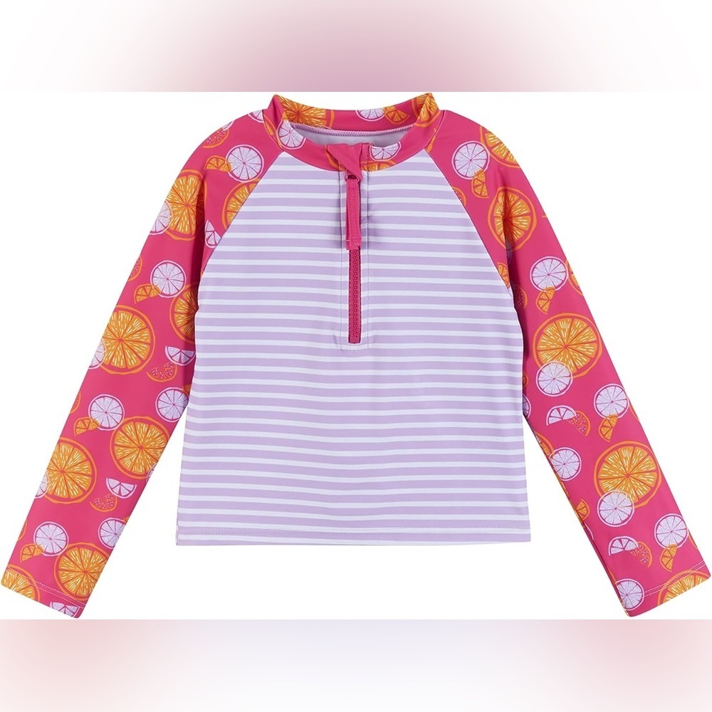 Andy & Evan Rashguard Vibrant Pink Grapefruit pattern long sleeve swim top